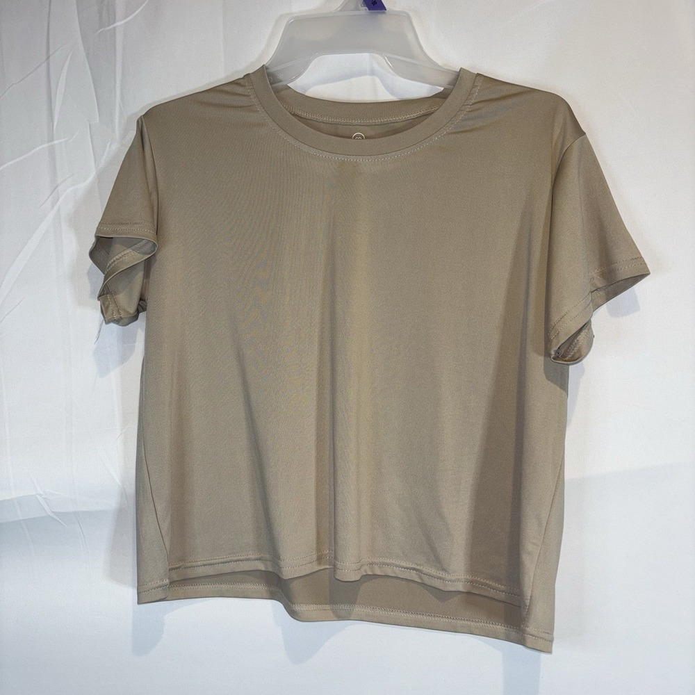 Real Essentials Medium Crop Top Tee Brown Plain RE Shirt Military‎ Tan